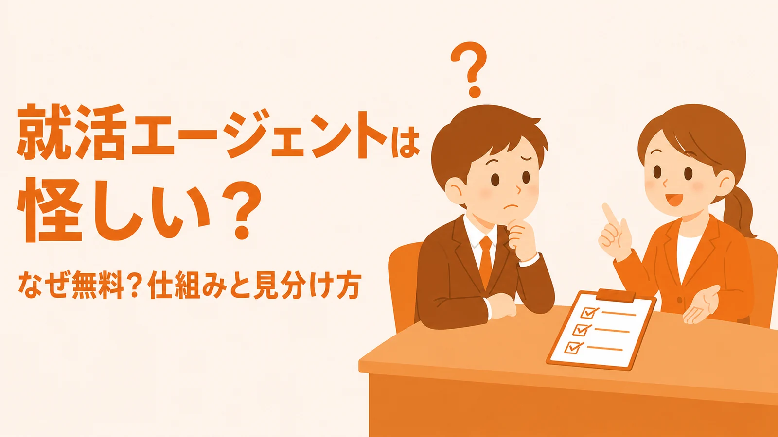 就活エージェントは怪しい?なぜ無料かの仕組みと見分け方のアイキャッチ